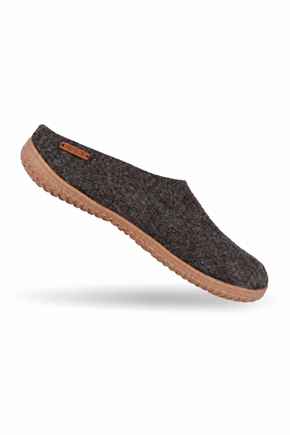 Wollpantoffel(100 % reine Wolle) – Modell Braun mit Gummisohle – Dänisches Design von SHUS