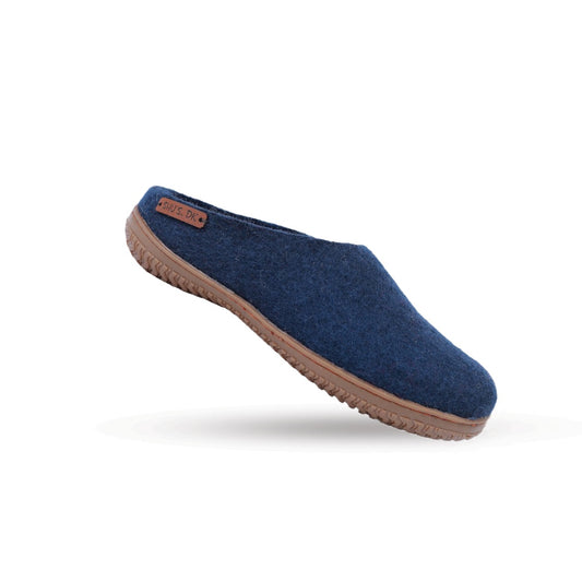 Wollpantoffel (100 % reine Wolle) – Modell Blau mit Gummisohle – Dänisches Design von SHUS