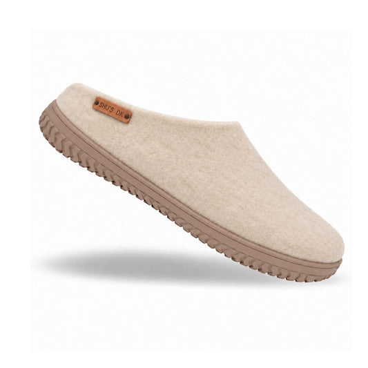 Wollpantoffel (100 % reine Wolle) – Modell Beige mit Gummisohle