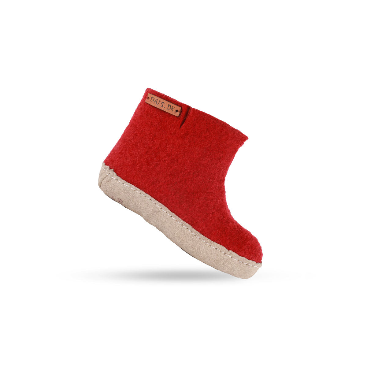 Wollstiefel für Kinder (100 % reine Wolle) – Modell Rot mit Ledersohle – Dänisches Design von SHUS