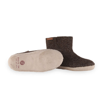 Wollstiefel (100 % reine Wolle) – Modell Braun mit Ledersohle – Dänisches Design von SHUS