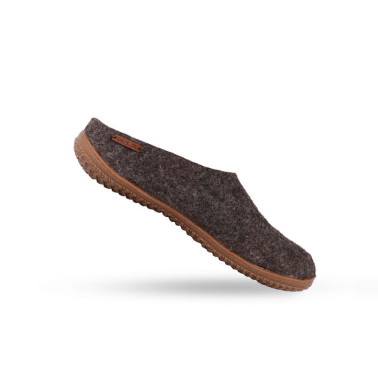 Wollpantoffel(100 % reine Wolle) – Modell Braun mit Gummisohle – Dänisches Design von SHUS