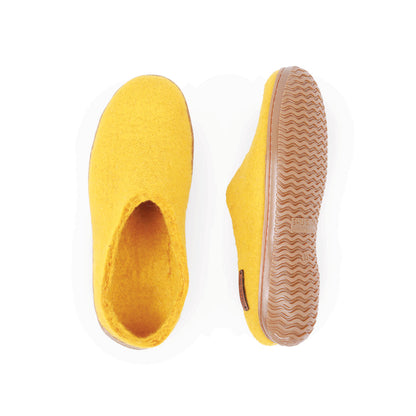 Wollpantoffel (100 % reine Wolle) – Modell Currygelb mit Gummisohle – Dänisches Design von SHUS