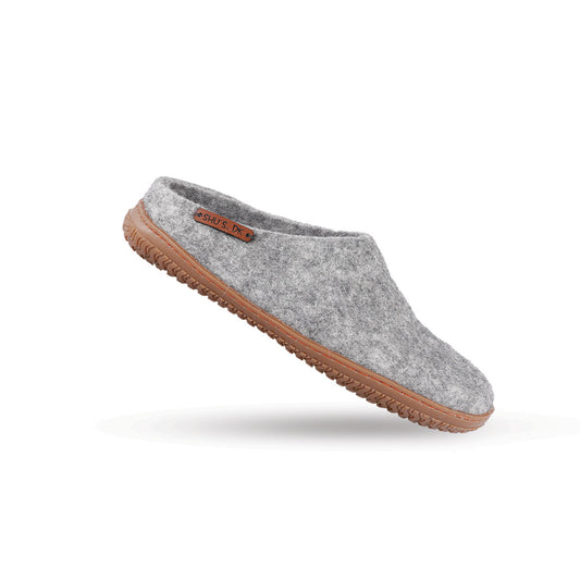 Wollpantoffel (100 % reine Wolle) – Modell Grau mit Gummisohle – Dänisches Design von SHUS