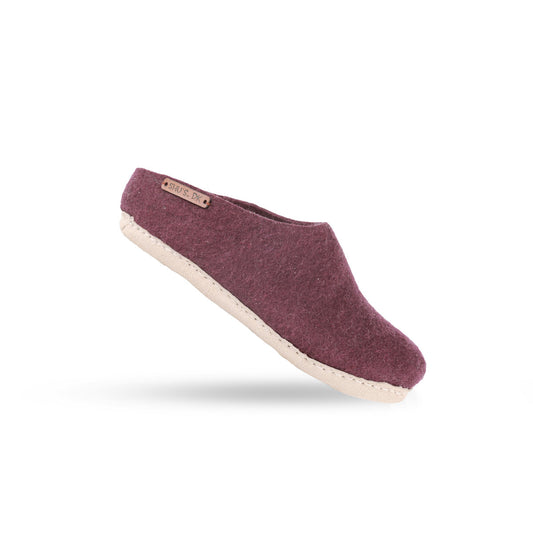 Wollpantoffel (100 % reine Wolle) – Modell Lila mit Ledersohle – Dänisches Design von SHUS