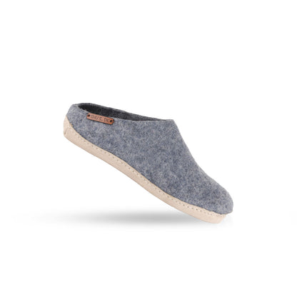 Wollpantoffel (100 % reine Wolle) – Modell Denim mit Ledersohle – dänisches Design von SHUS