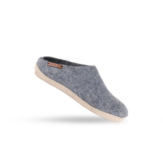 Wollpantoffel (100 % reine Wolle) – Modell Denim mit Ledersohle – dänisches Design von SHUS