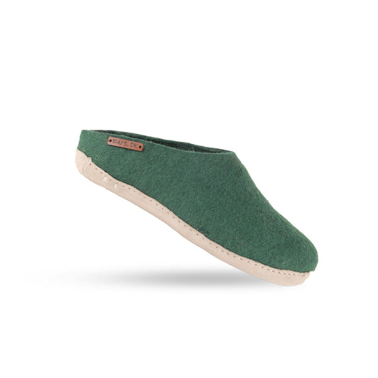 Wollpantoffel (100 % reine Wolle) – Modell Grün mit Ledersohle – Dänisches Design von SHUS