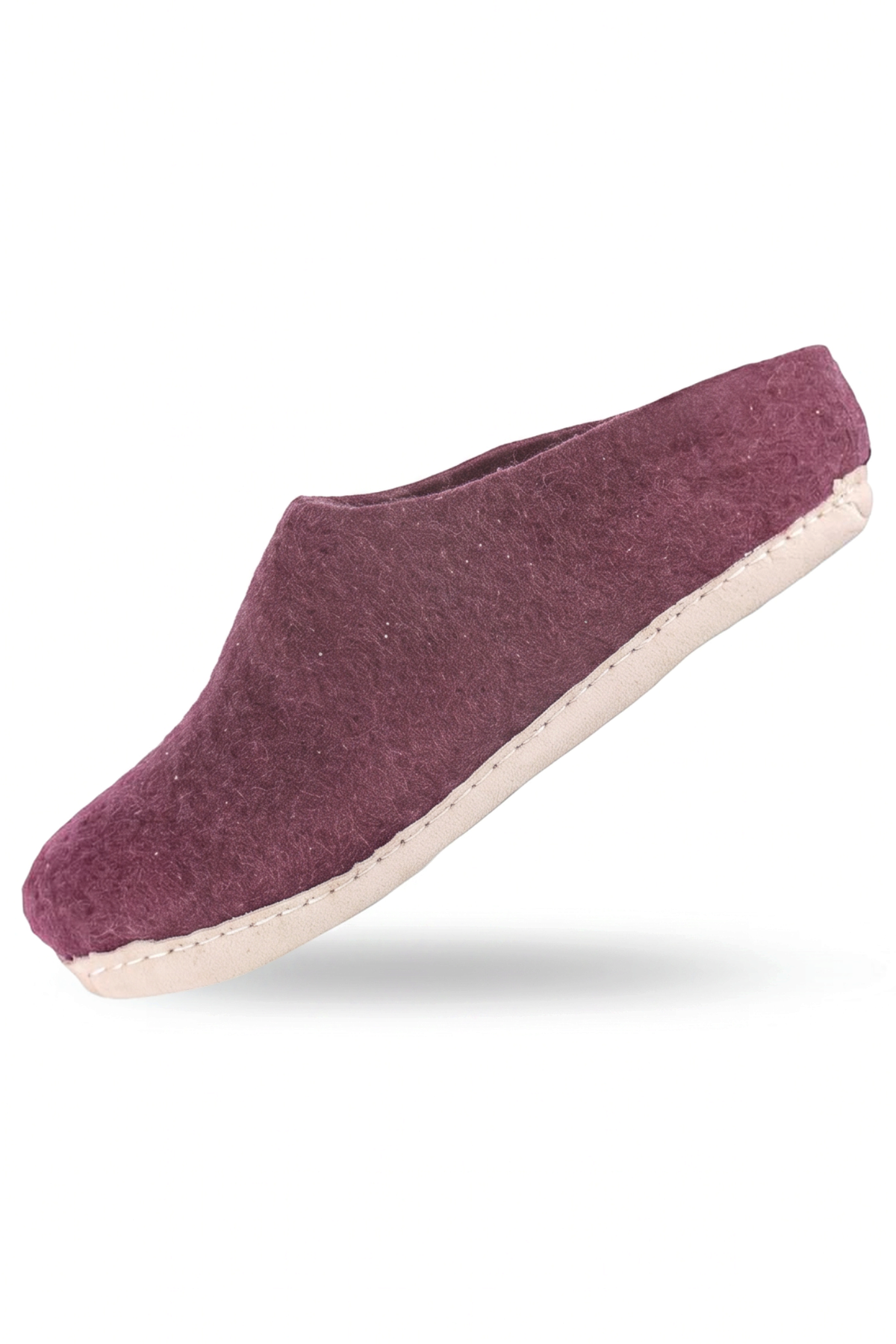 Wollpantoffel (100 % reine Wolle) – Modell Lila mit Ledersohle – Dänisches Design von SHUS