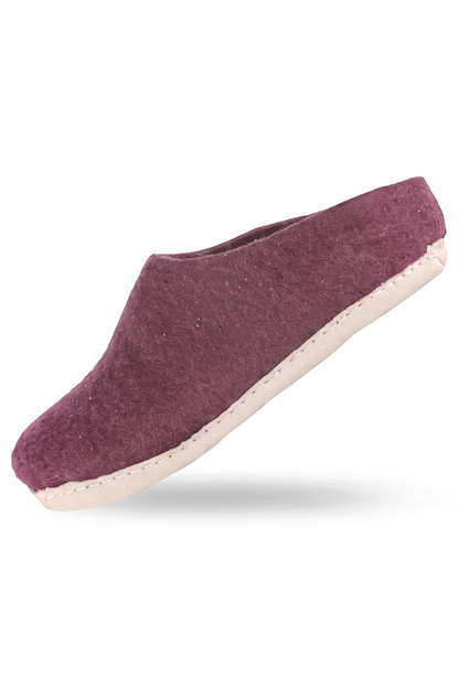 Wollpantoffel (100 % reine Wolle) – Modell Lila mit Ledersohle – Dänisches Design von SHUS