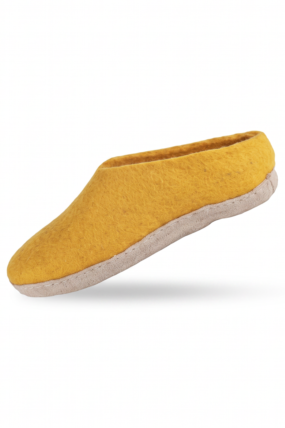 Wollpantoffel (100 % reine Wolle) – Modell Currygelb mit Ledersohle – Dänisches Design von SHUS