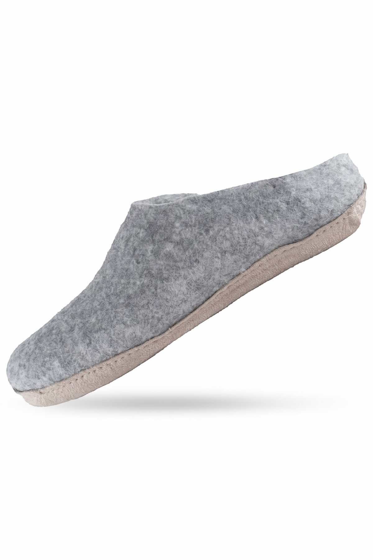 Wollpantoffel (100 % reine Wolle) – Modell Grau mit Ledersohle – Dänisches Design von SHUS