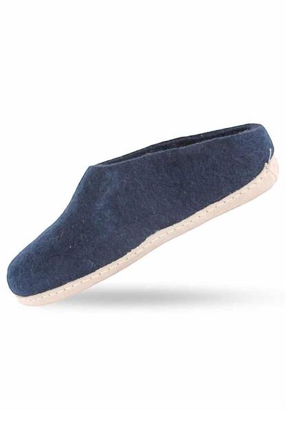 Wollpantoffel (100 % reine Wolle) – Modell Blau mit Ledersohle – Dänisches Design von SHUS