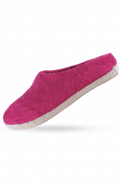 Wollpantoffel (100 % reine Wolle) – Modell Pink mit Ledersohle – dänisches Design von SHUS