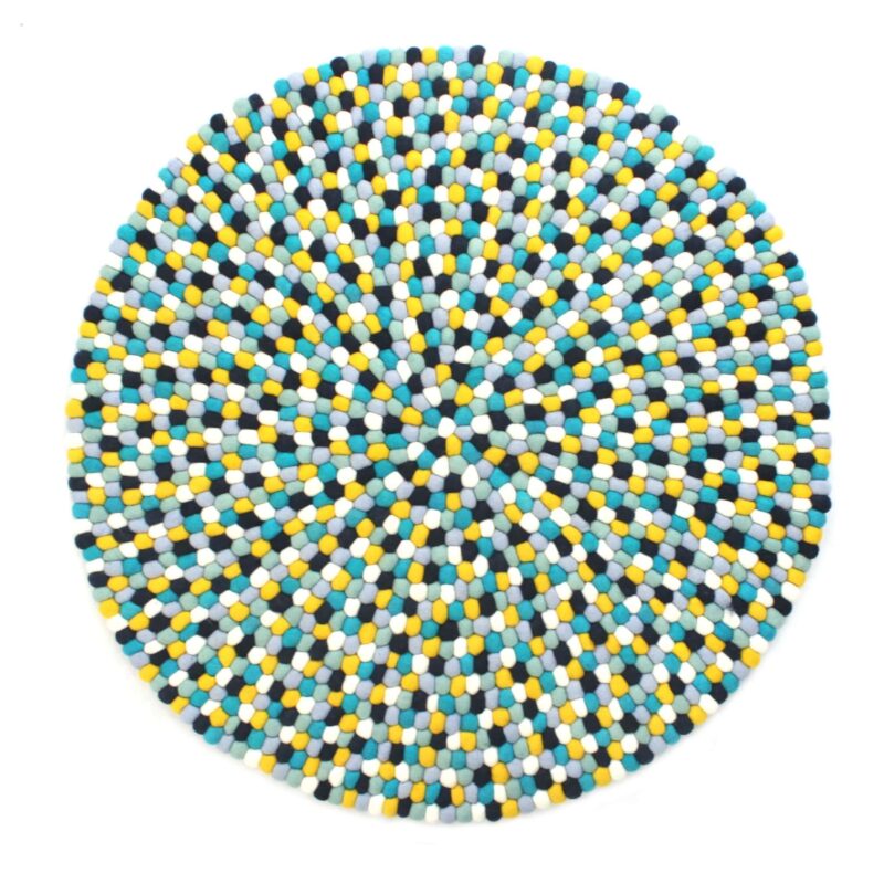 Kugelteppich handgefertigt aus 100 % reiner Wolle - Gelb Multifarben
