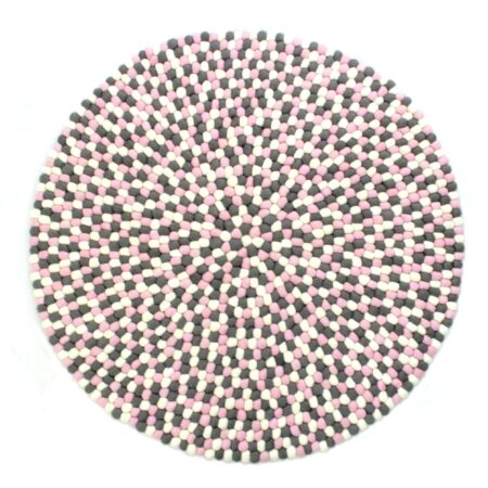 Kugelteppich Angebot: Runder Teppich aus Wolle - Rosa / Grau / Weiß