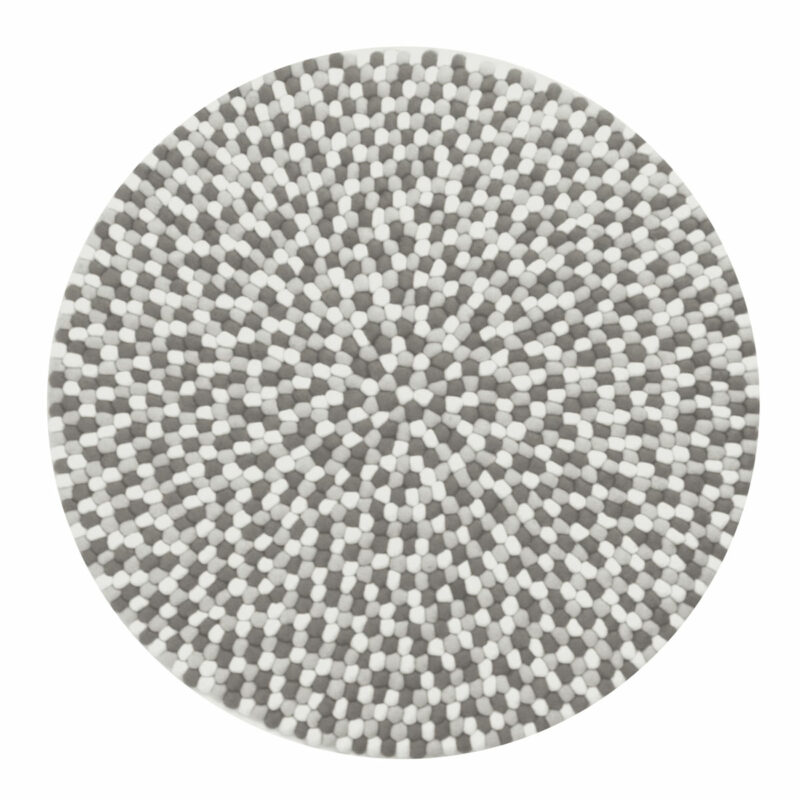 Kugelteppich handgefertigt aus 100 % reiner Wolle - Grau / Weiß