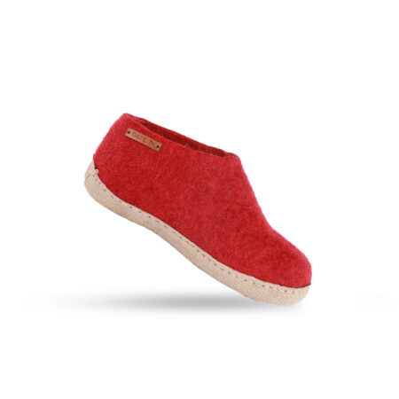 Wollhausschuhe Kinder (100 % reine Wolle) – Modell rot mit Ledersohle – dänisches Design von SHUS