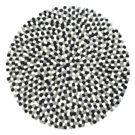 Kugelteppich aus 100 % reiner Wolle - Schwarz, Weiß und Grau