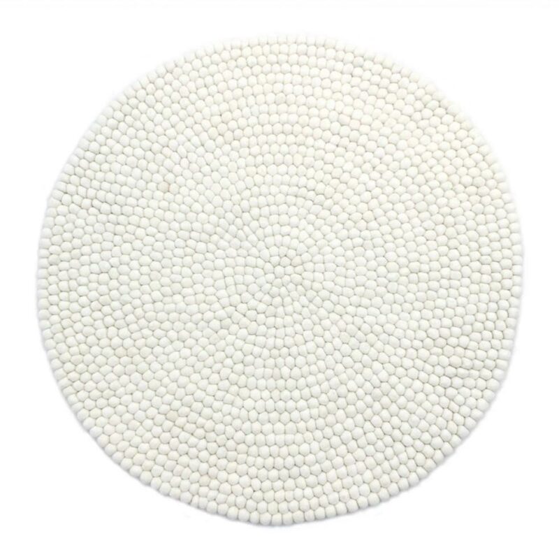 Kugelteppich handgefertigt aus 100 % reiner Wolle - Weiß