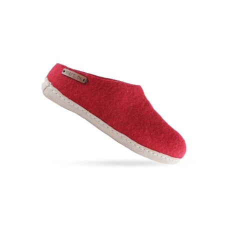 Wollpantoffel (100 % reine Wolle) – Modell Rot mit Ledersohle – Dänisches Design von SHUS