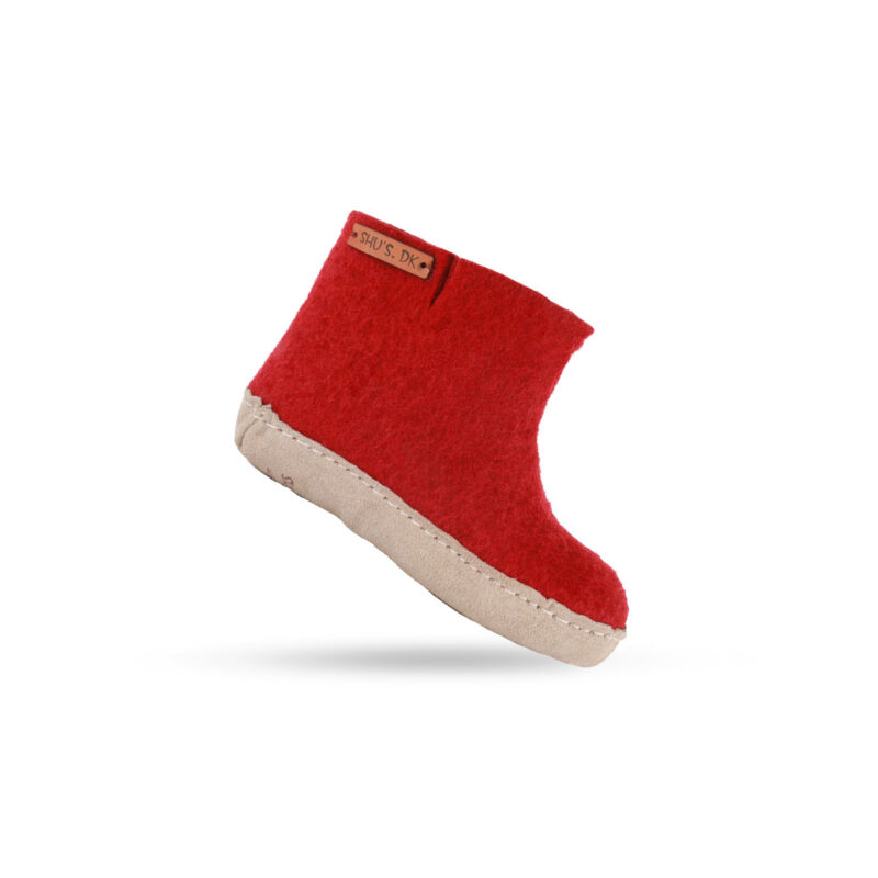Wollstiefel für Kinder (100 % reine Wolle) – Modell Rot mit Ledersohle – Dänisches Design von SHUS