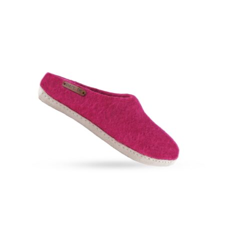 Wollpantoffel (100 % reine Wolle) – Modell Pink mit Ledersohle – dänisches Design von SHUS