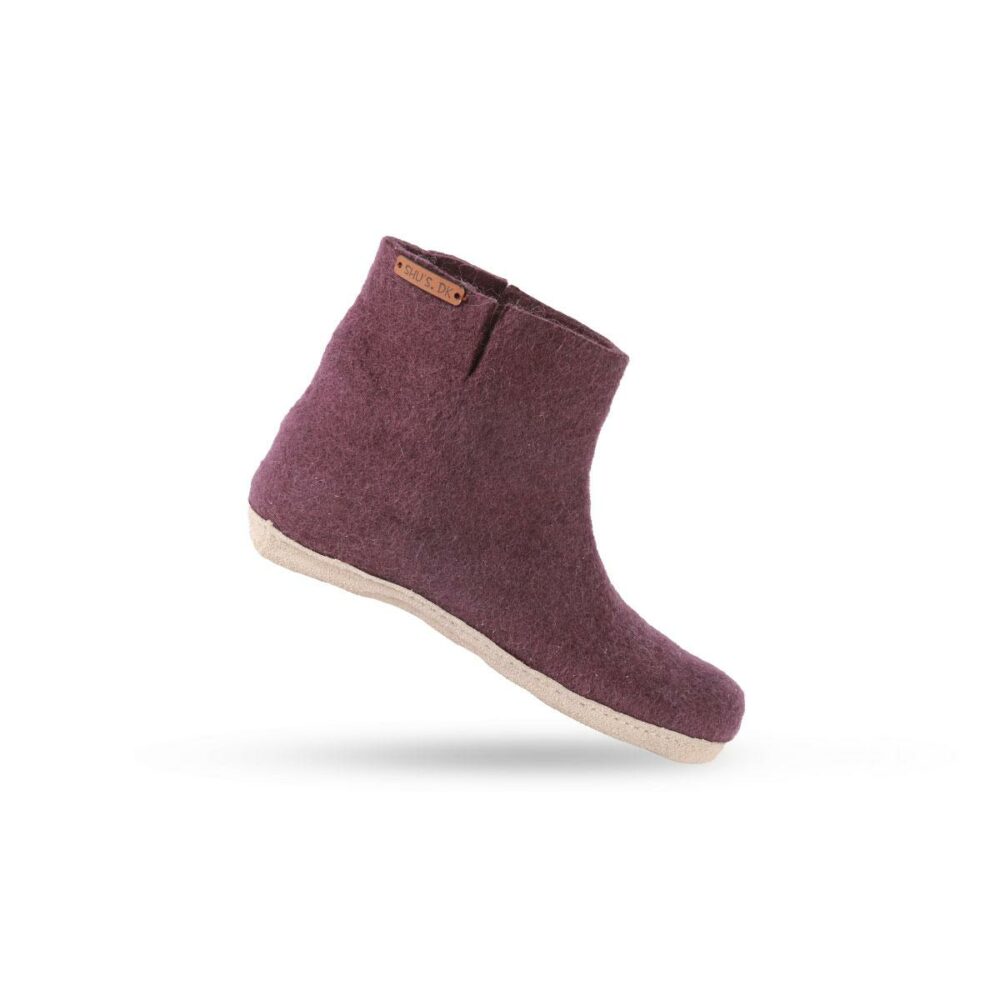 Wollstiefel für Kinder (100 % reine Wolle) – Modell Lila mit Ledersohle – Dänisches Design von SHUS